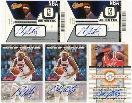 2003/04 Topps and Assorted Brands Carmelo Anthony Signed Rookie Cards Collection (5)